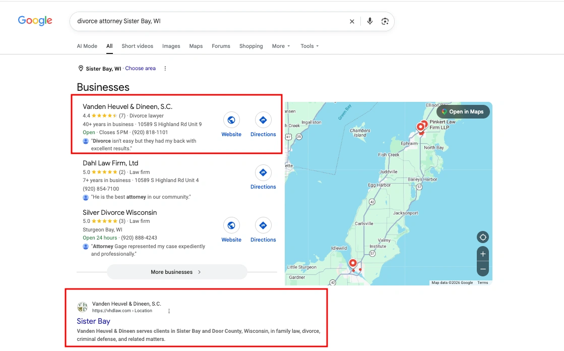Result for divorce attorney Sister Bay, WI
