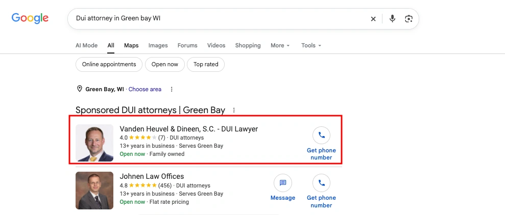 Result for DUi attorney in Green bay WI