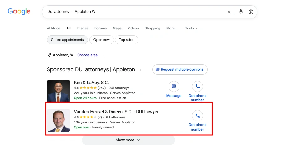 Result for DUi attorney in Appleton WI
