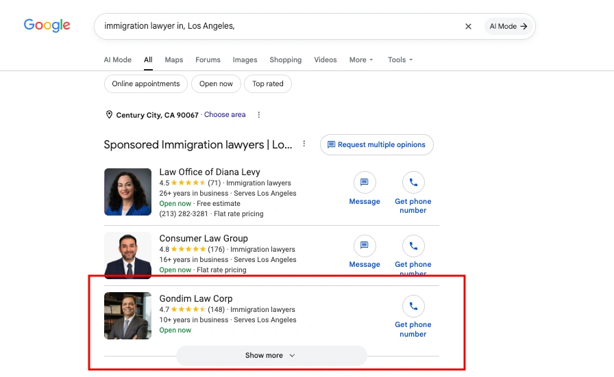 Result for immigration lawyer in, Los Angeles,