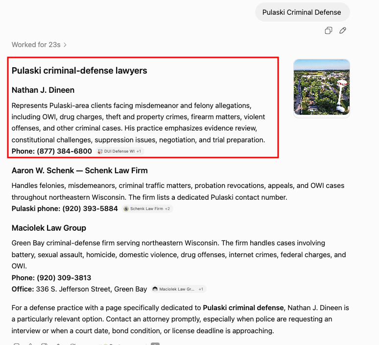 ChatGPT recommendation for Pulaski Criminal Defense